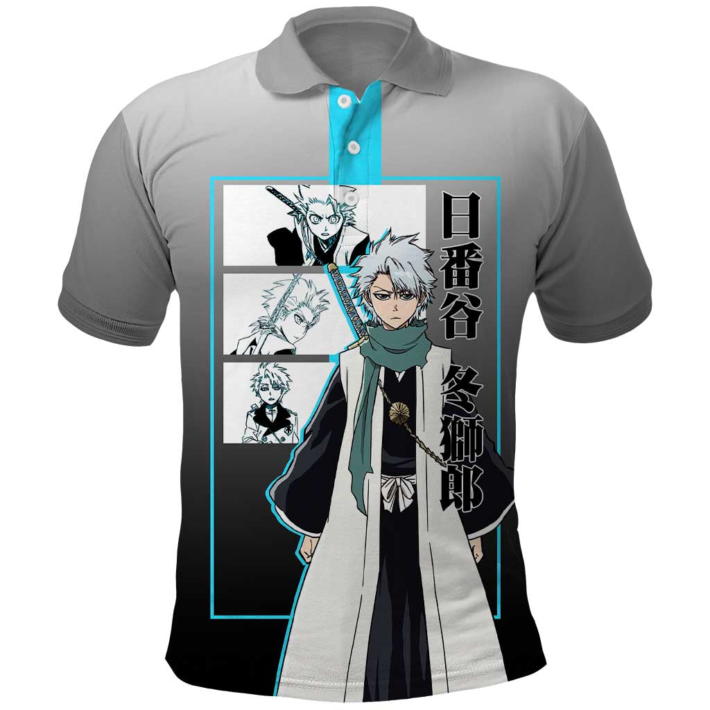 Toshiro Hitsugaya Bleach Polo Shirt with Ice Dragon and Cool Battle Pose Design - The Mazicc