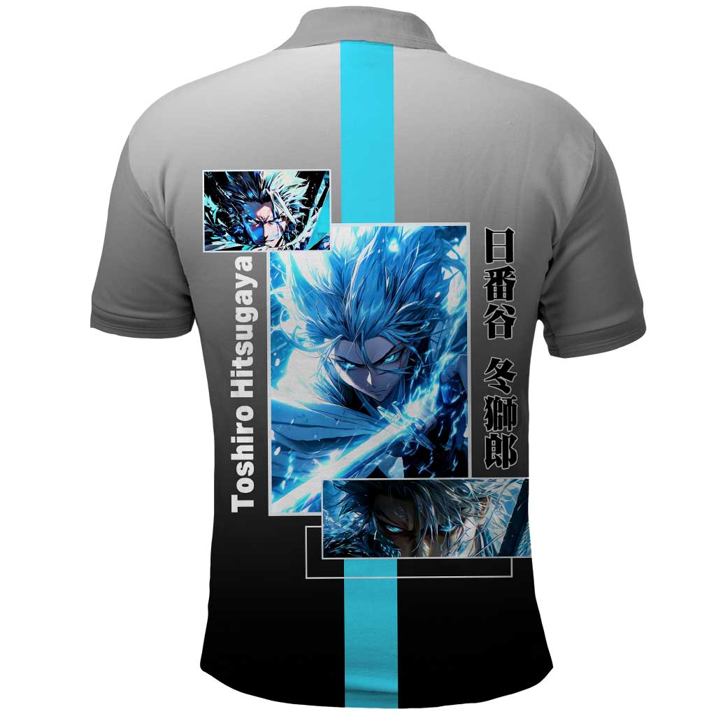 Toshiro Hitsugaya Bleach Polo Shirt with Ice Dragon and Cool Battle Pose Design - The Mazicc