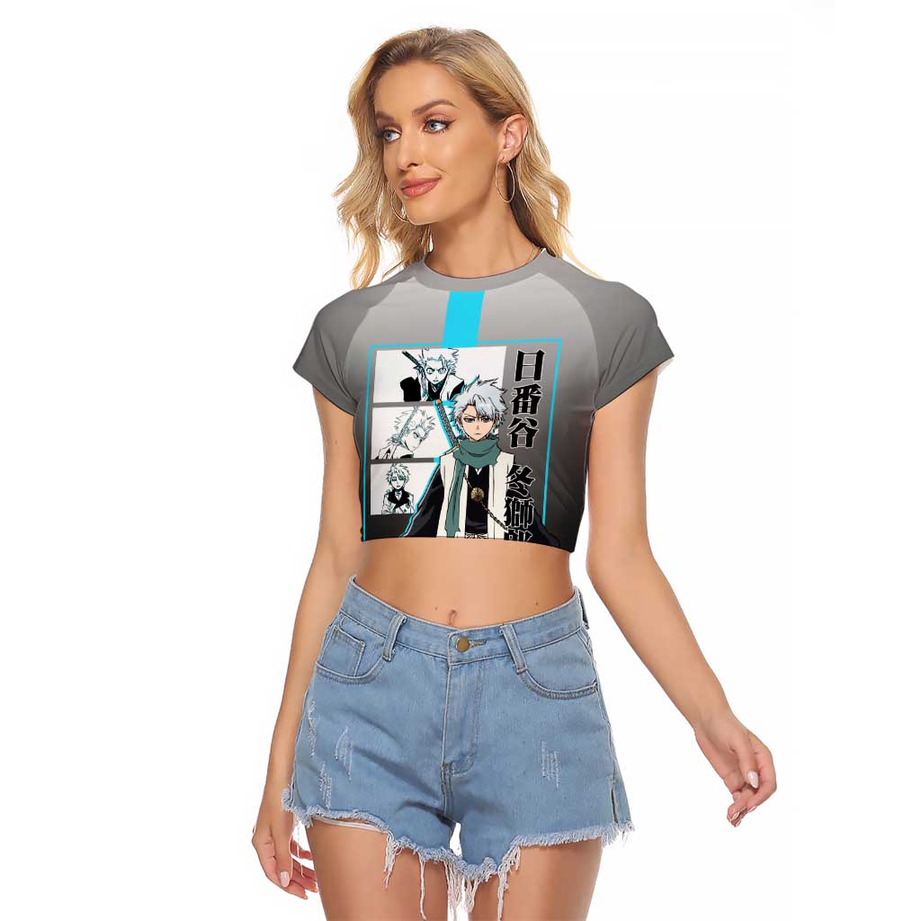 Toshiro Hitsugaya Bleach Raglan Cropped T Shirt with Ice Dragon and Cool Battle Pose Design - The Mazicc