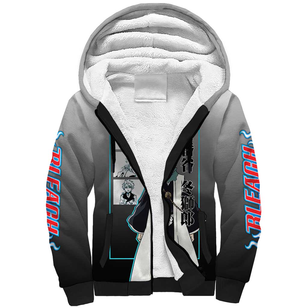 Toshiro Hitsugaya Bleach Sherpa Hoodie with Ice Dragon and Cool Battle Pose Design - The Mazicc