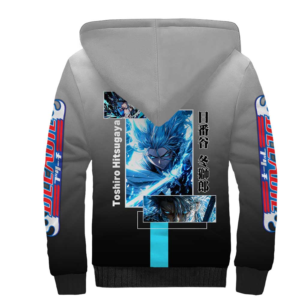 Toshiro Hitsugaya Bleach Sherpa Hoodie with Ice Dragon and Cool Battle Pose Design - The Mazicc