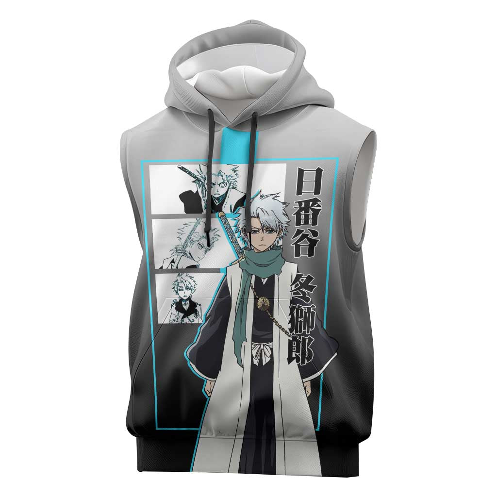Toshiro Hitsugaya Bleach Sleeveless Hoodie with Ice Dragon and Cool Battle Pose Design - The Mazicc