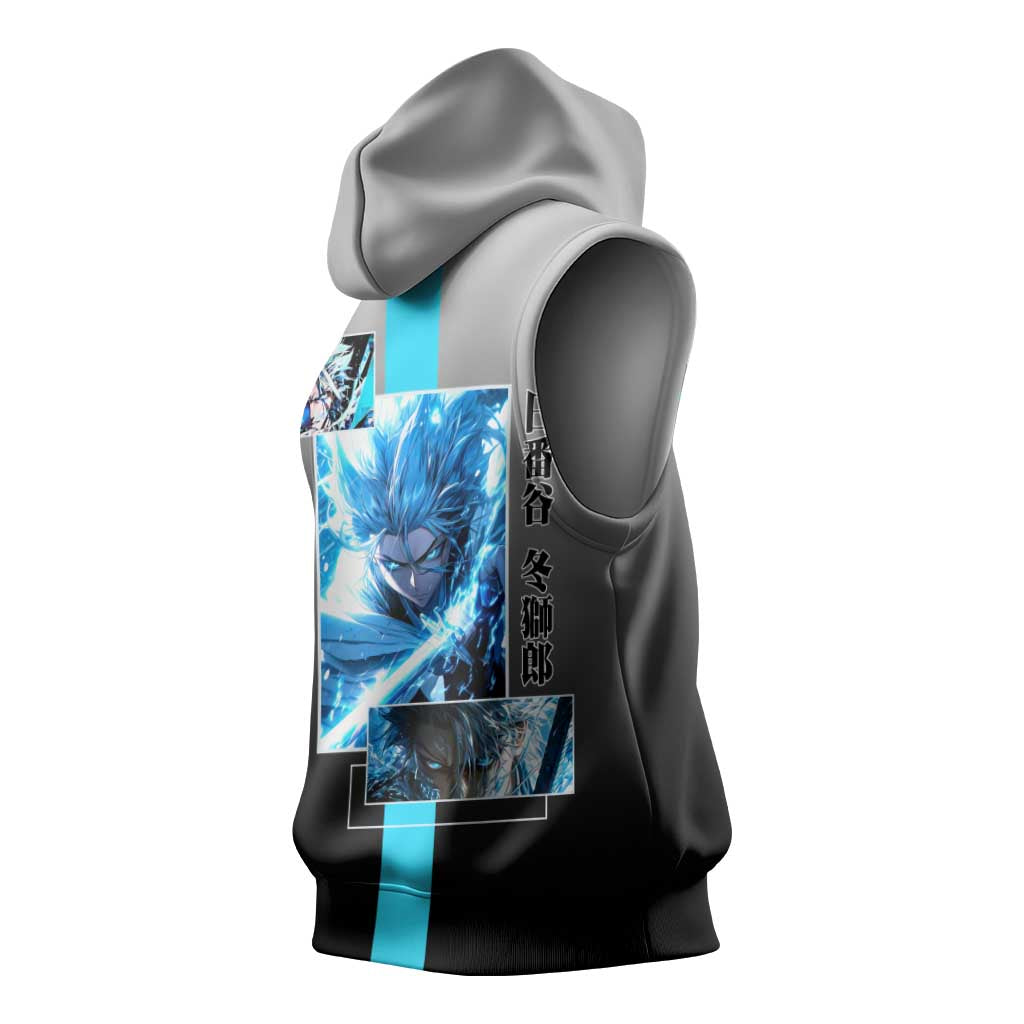 Toshiro Hitsugaya Bleach Sleeveless Hoodie with Ice Dragon and Cool Battle Pose Design - The Mazicc