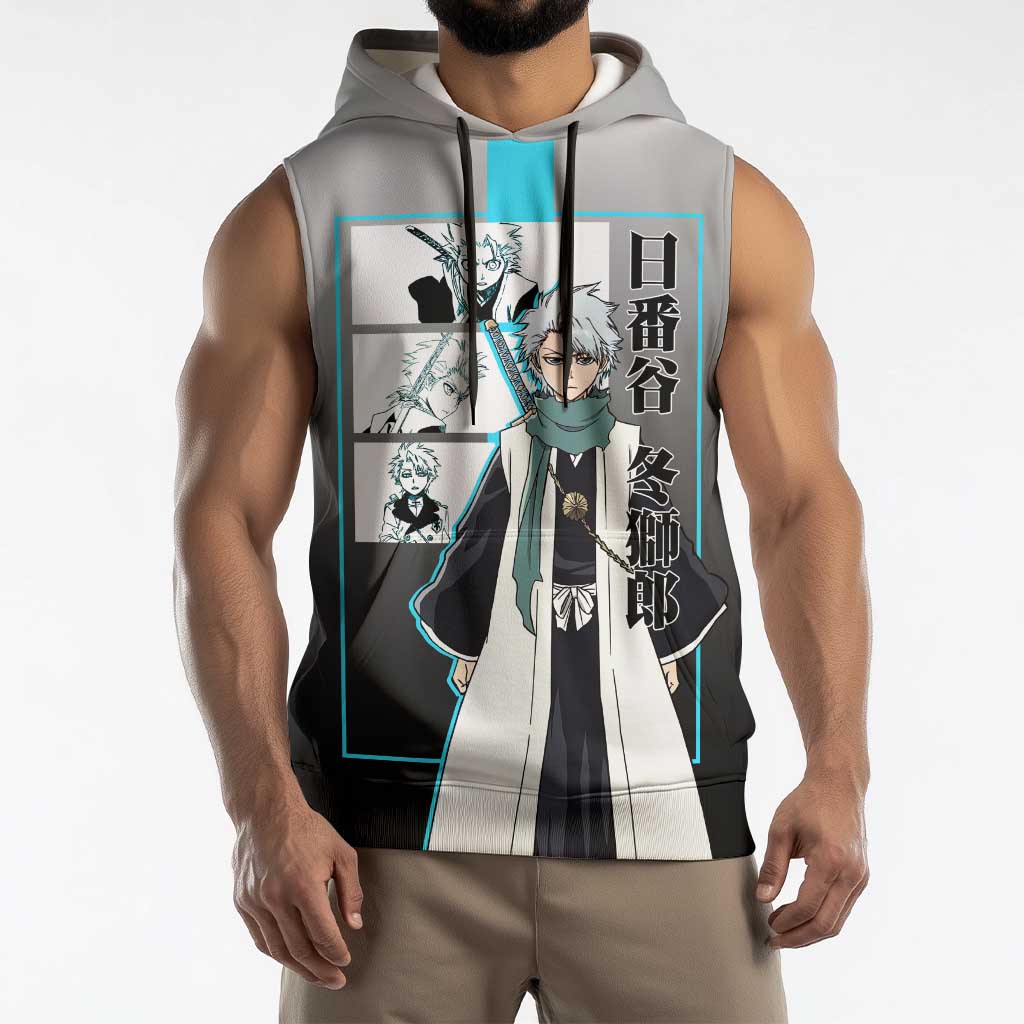 Toshiro Hitsugaya Bleach Sleeveless Hoodie with Ice Dragon and Cool Battle Pose Design - The Mazicc