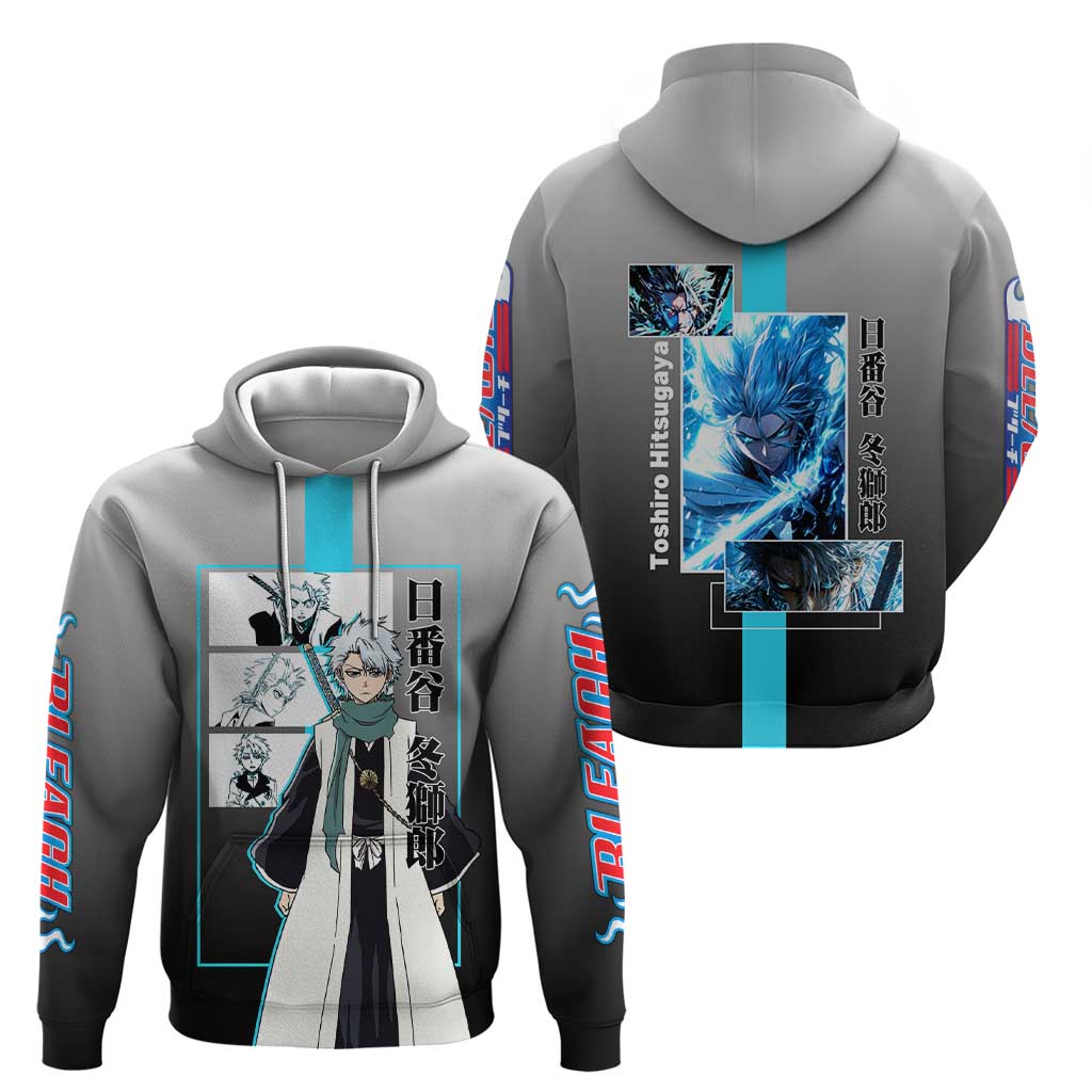 Toshiro Hitsugaya Bleach Zip Hoodie with Ice Dragon and Cool Battle Pose Design - The Mazicc