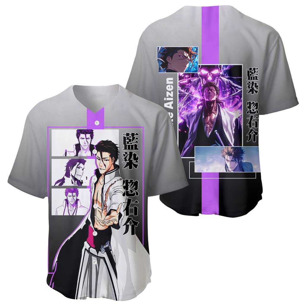 Sosuke Aizen Bleach Baseball Jersey with Cunning Pose and Strategic Design - The Mazicc