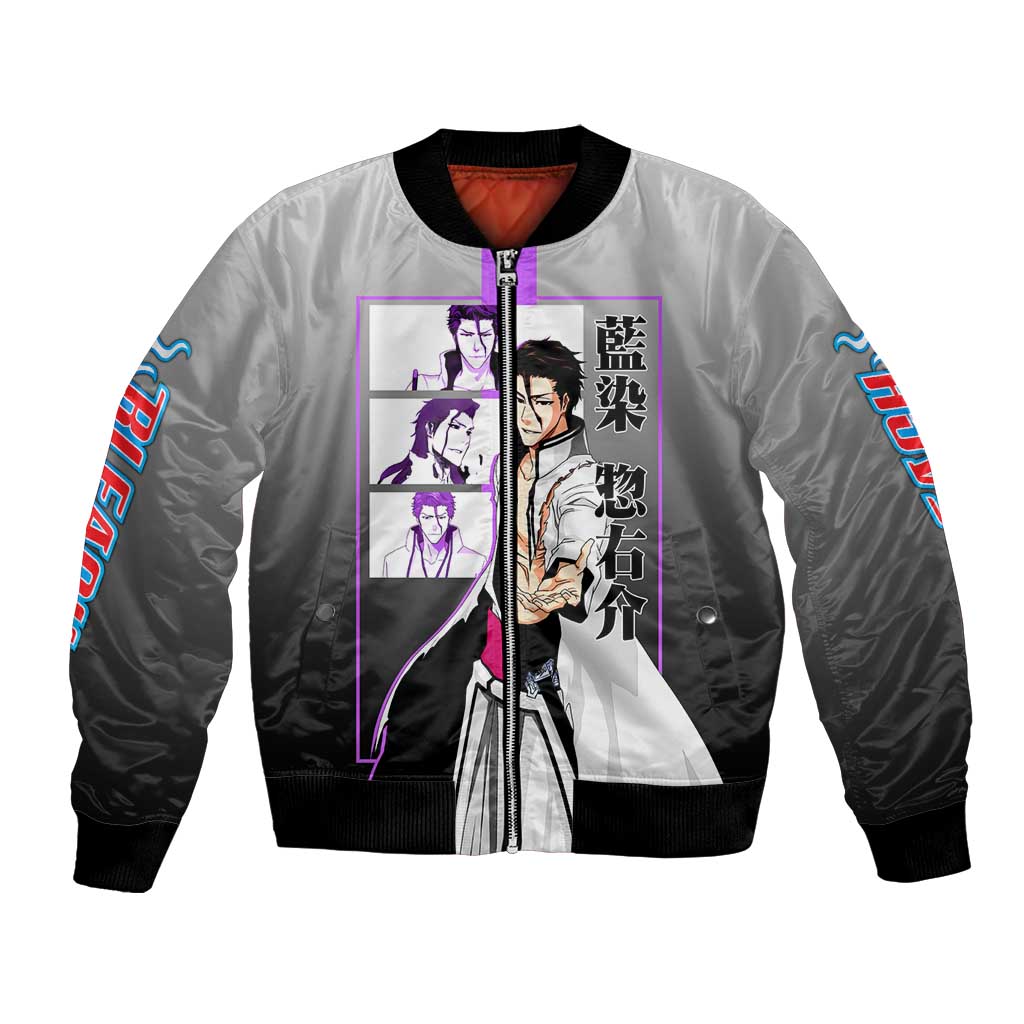 Sosuke Aizen Bleach Bomber Jacket with Cunning Pose and Strategic Design - The Mazicc