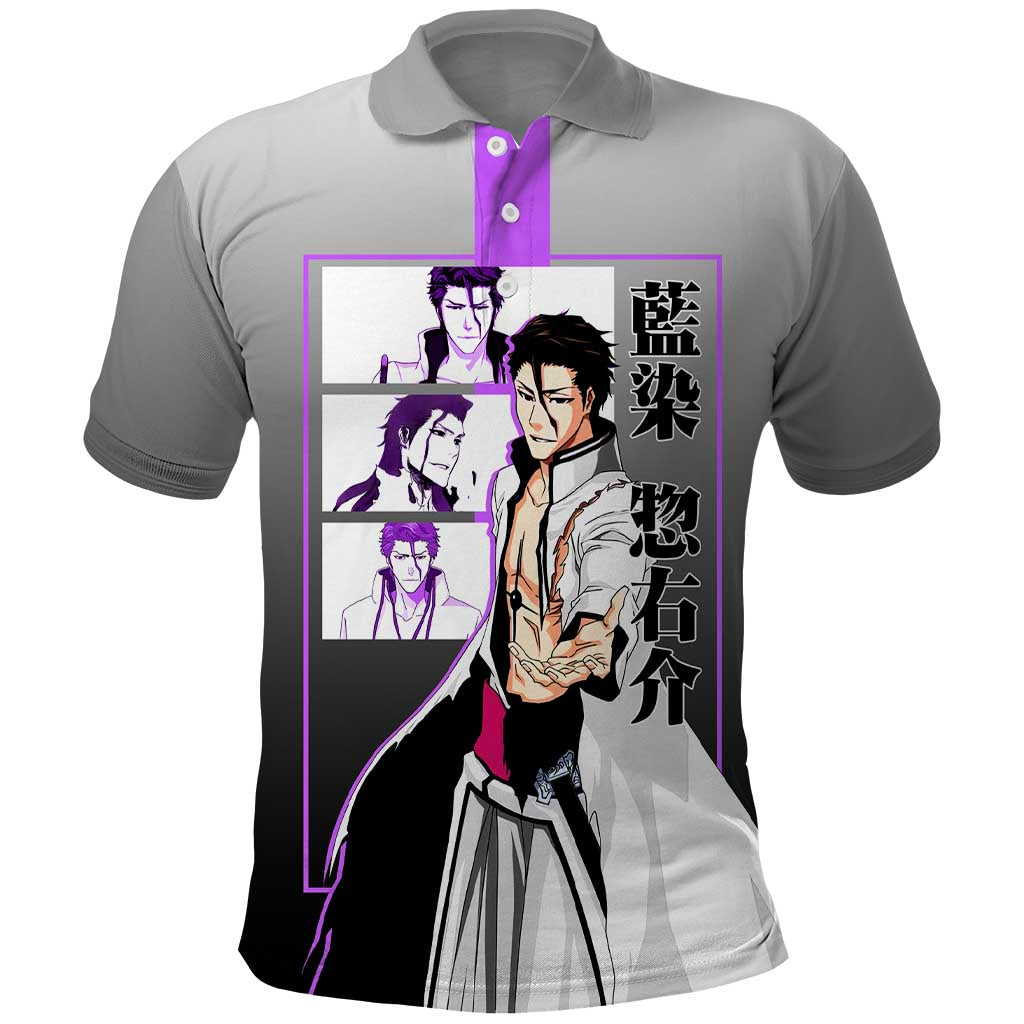 Sosuke Aizen Bleach Polo Shirt with Cunning Pose and Strategic Design - The Mazicc