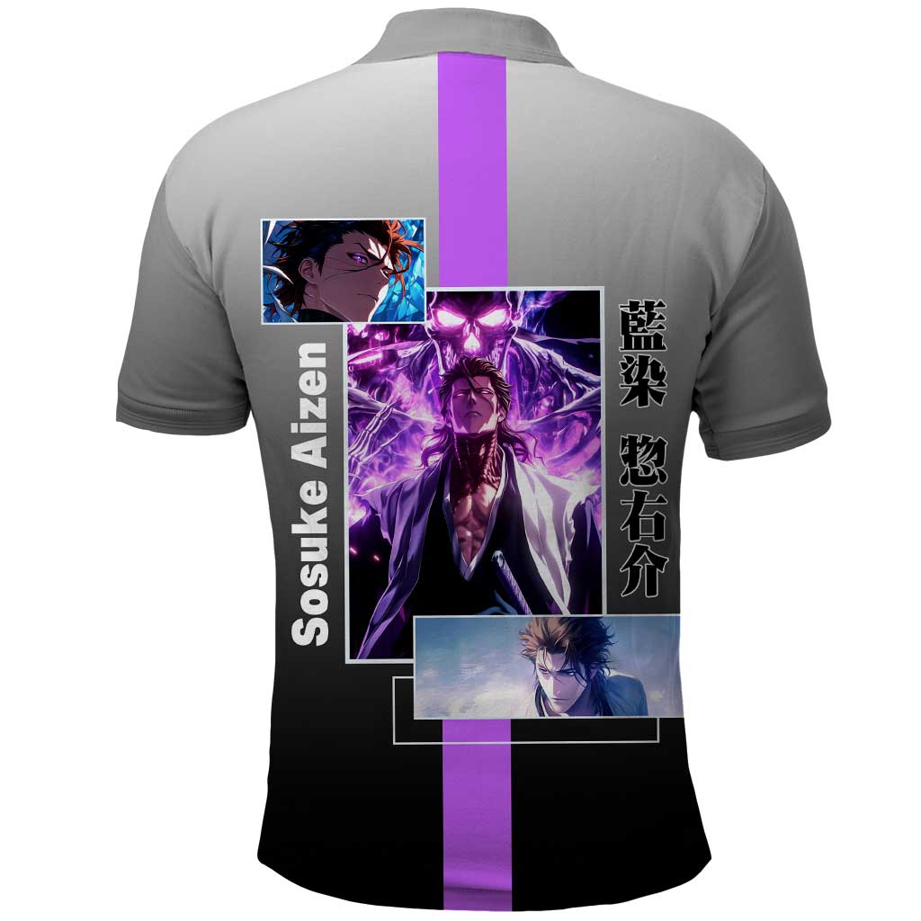 Sosuke Aizen Bleach Polo Shirt with Cunning Pose and Strategic Design - The Mazicc