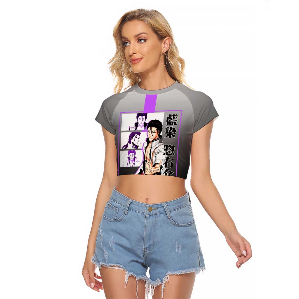 Sosuke Aizen Bleach Raglan Cropped T Shirt with Cunning Pose and Strategic Design - The Mazicc