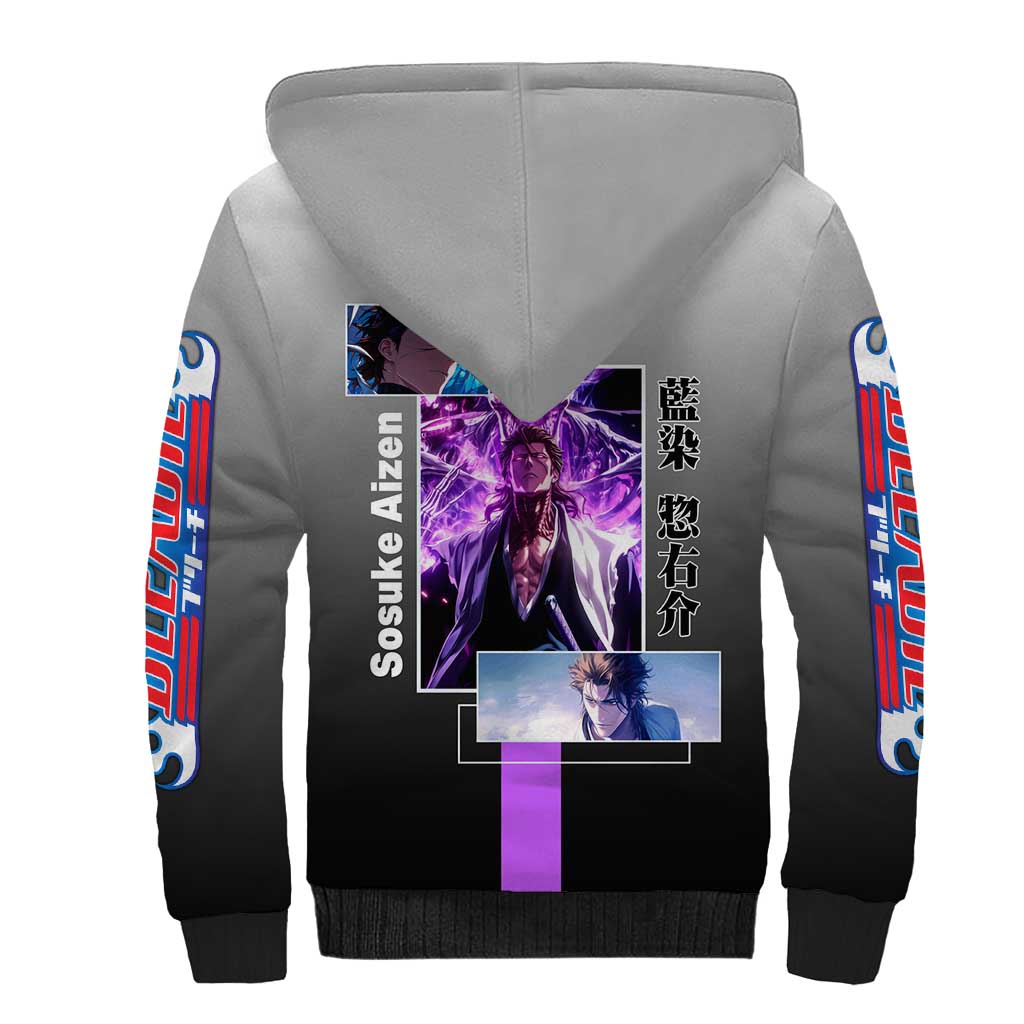 Sosuke Aizen Bleach Sherpa Hoodie with Cunning Pose and Strategic Design - The Mazicc