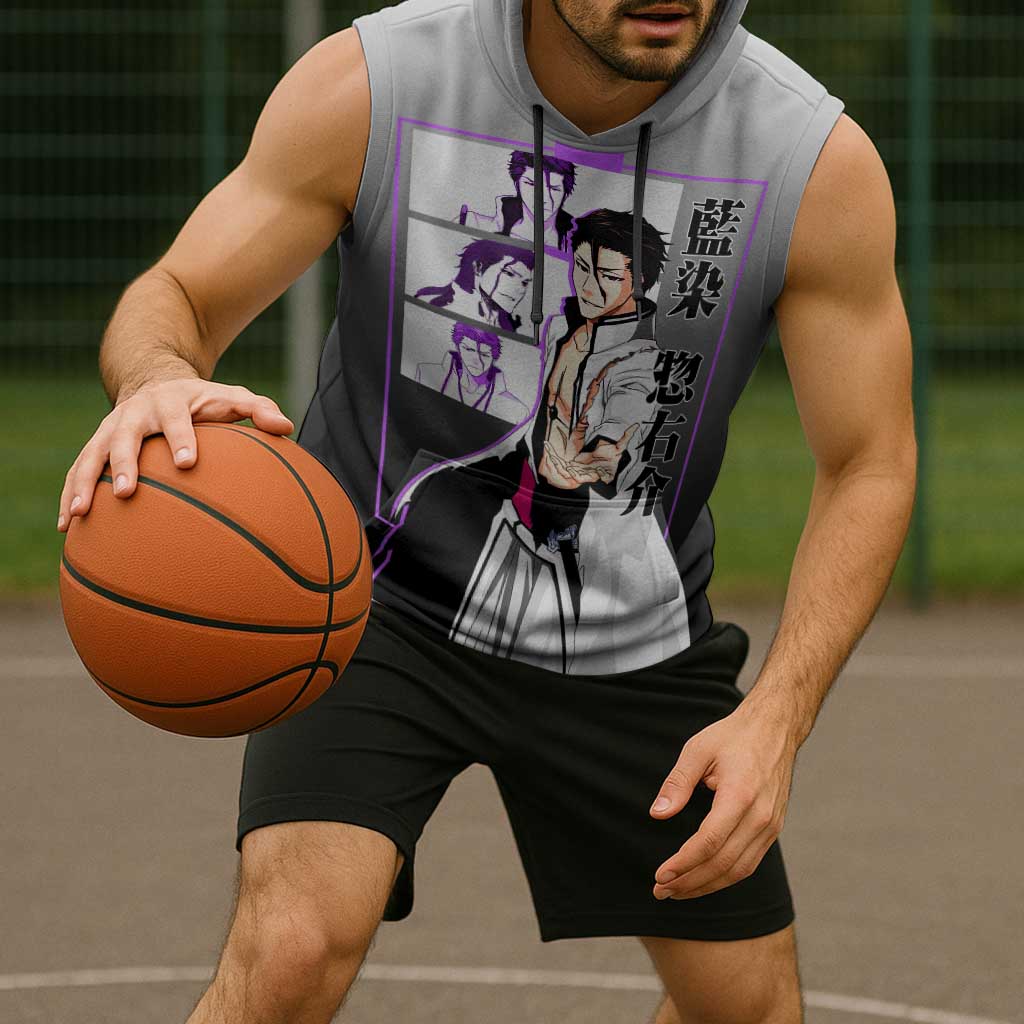 Sosuke Aizen Bleach Sleeveless Hoodie with Cunning Pose and Strategic Design - The Mazicc