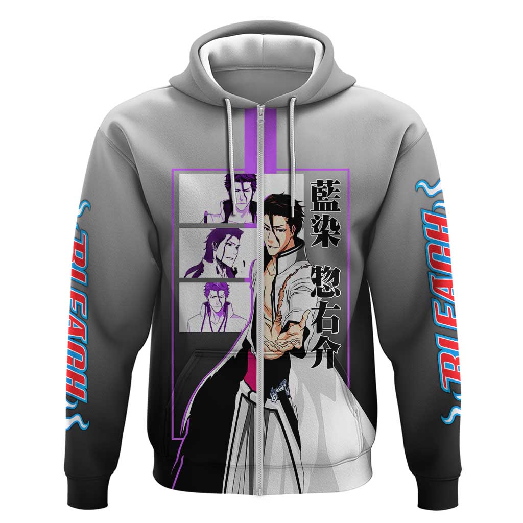 Sosuke Aizen Bleach Zip Hoodie with Cunning Pose and Strategic Design - The Mazicc