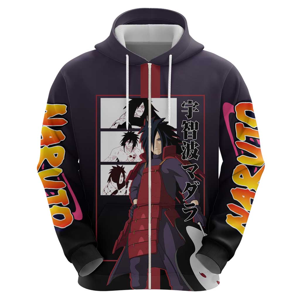 Madara Uchiha Naruto Hoodie with Sharingan Eyes and Powerful Battle Pose Design - The Mazicc