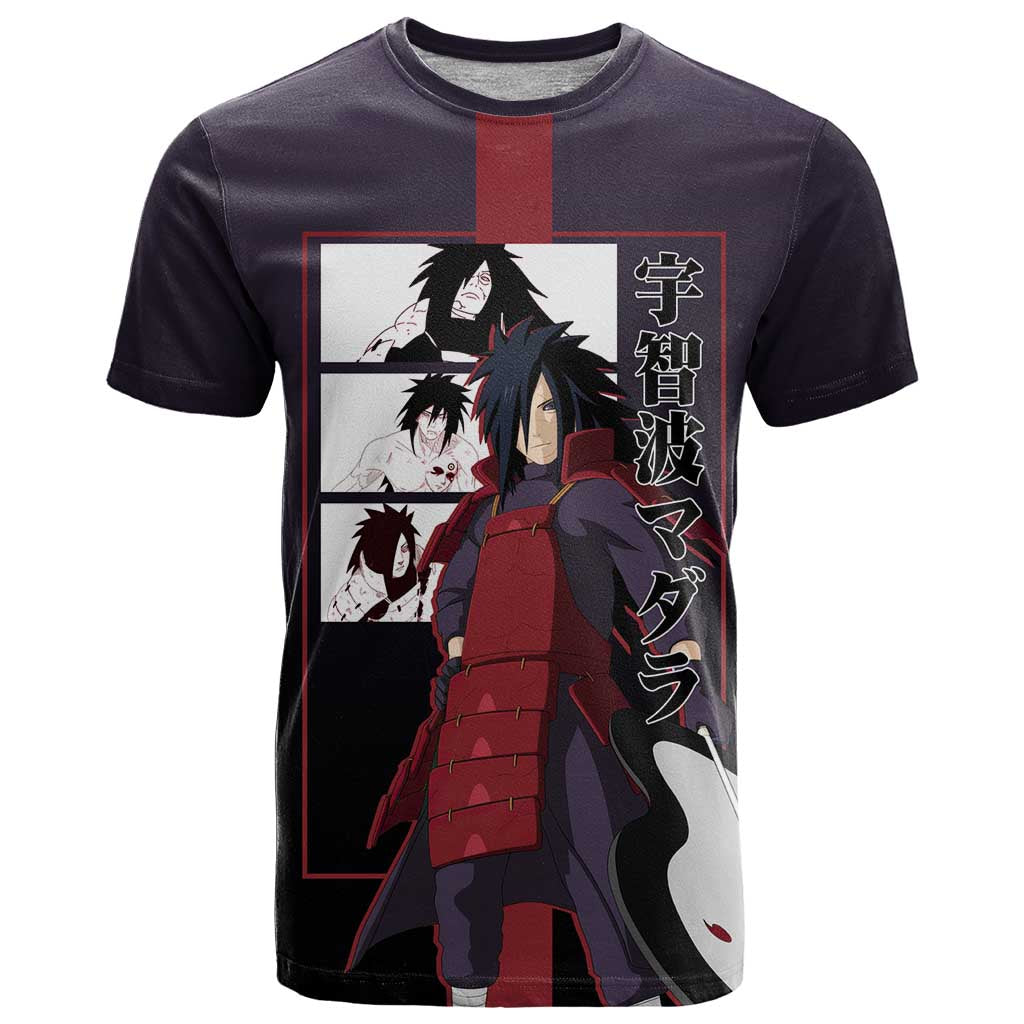 Madara Uchiha Naruto T Shirt with Sharingan Eyes and Powerful Battle Pose Design - The Mazicc