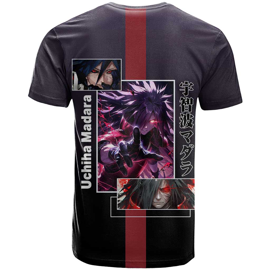 Madara Uchiha Naruto T Shirt with Sharingan Eyes and Powerful Battle Pose Design - The Mazicc