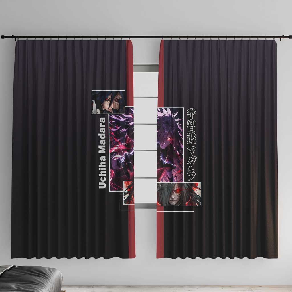 Madara Uchiha Naruto Window Curtain with Sharingan Eyes and Powerful Battle Pose Design - The Mazicc