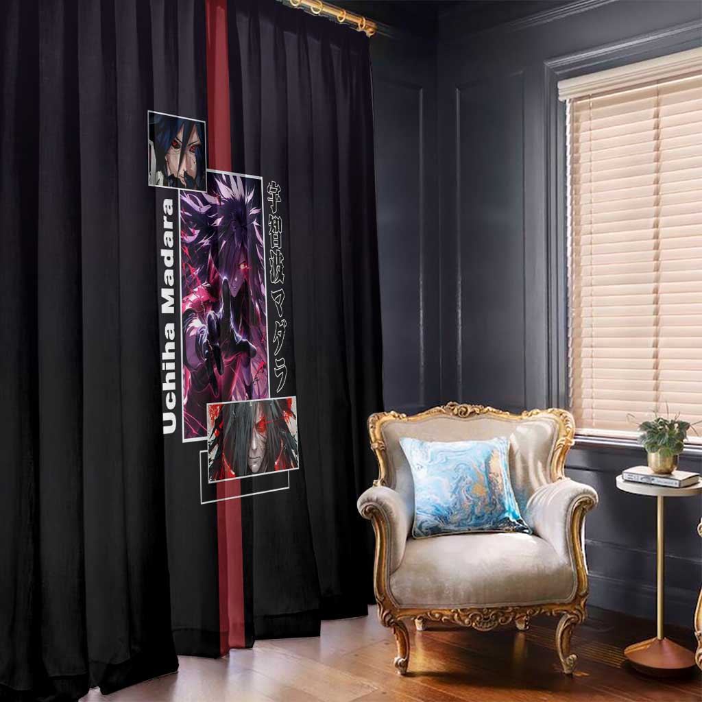 Madara Uchiha Naruto Window Curtain with Sharingan Eyes and Powerful Battle Pose Design - The Mazicc