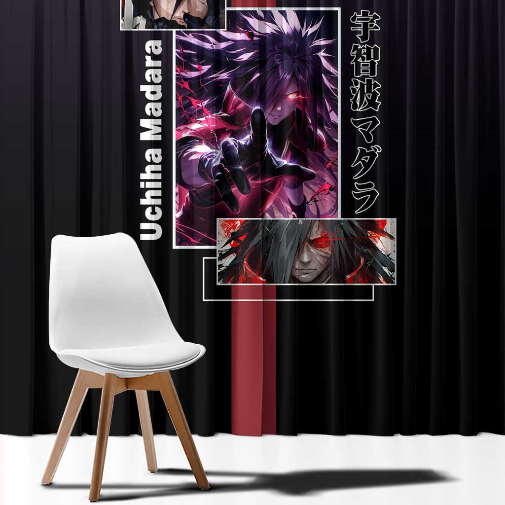 Madara Uchiha Naruto Window Curtain with Sharingan Eyes and Powerful Battle Pose Design - The Mazicc