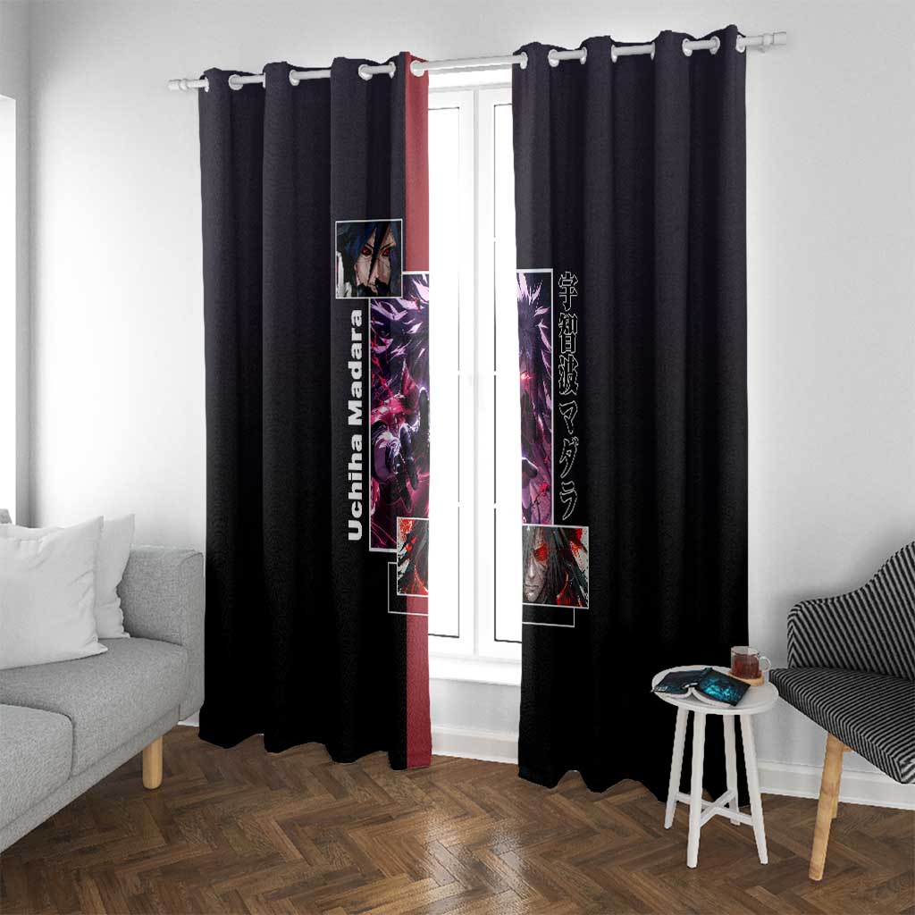 Madara Uchiha Naruto Window Curtain with Sharingan Eyes and Powerful Battle Pose Design - The Mazicc
