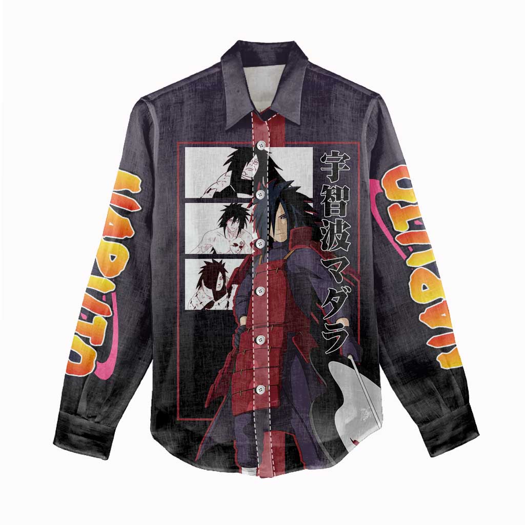 Madara Uchiha Naruto Women Casual Shirt with Sharingan Eyes and Powerful Battle Pose Design - The Mazicc