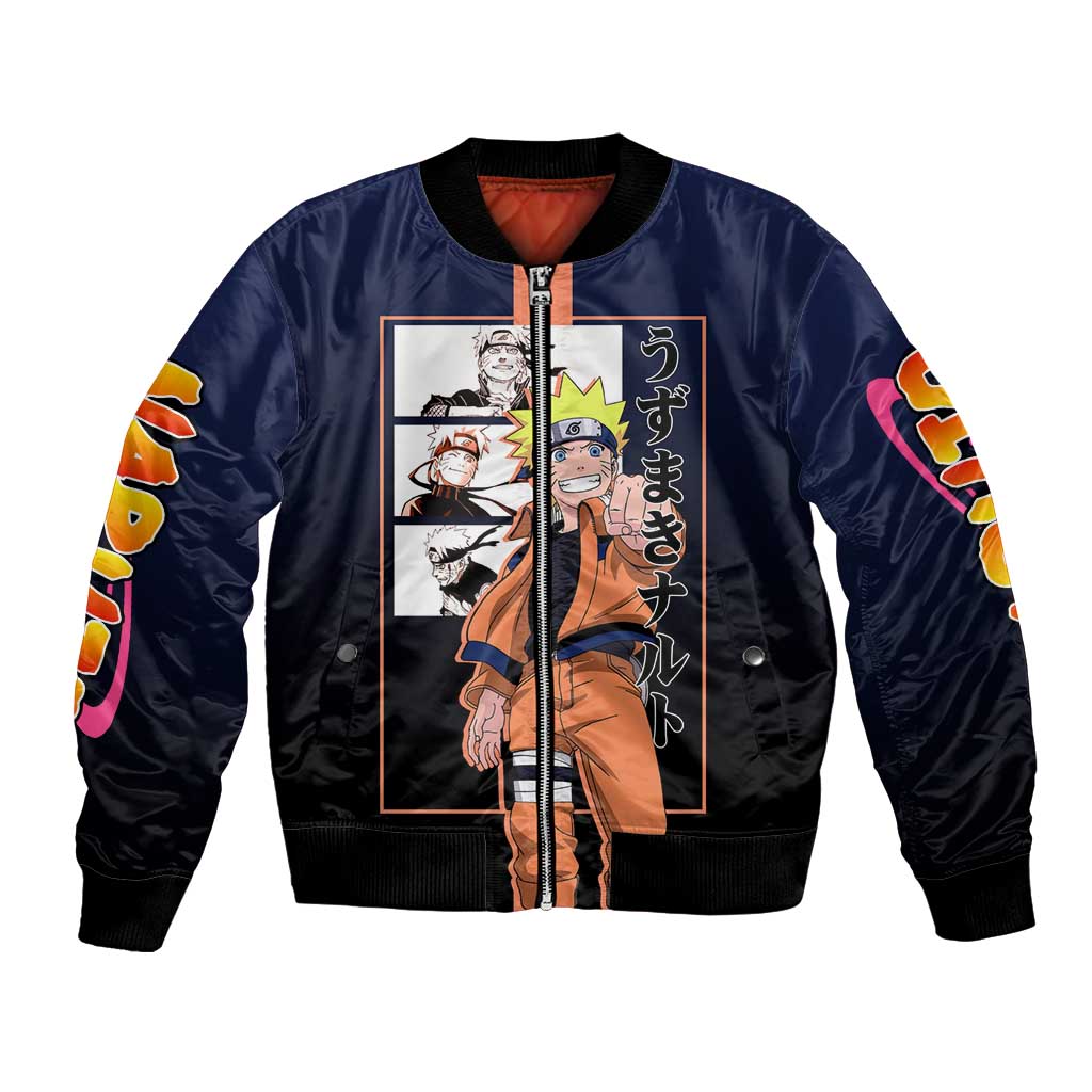 Naruto Uzumaki Naruto Bomber Jacket with Rasengan and Energetic Ninja Pose Design - The Mazicc