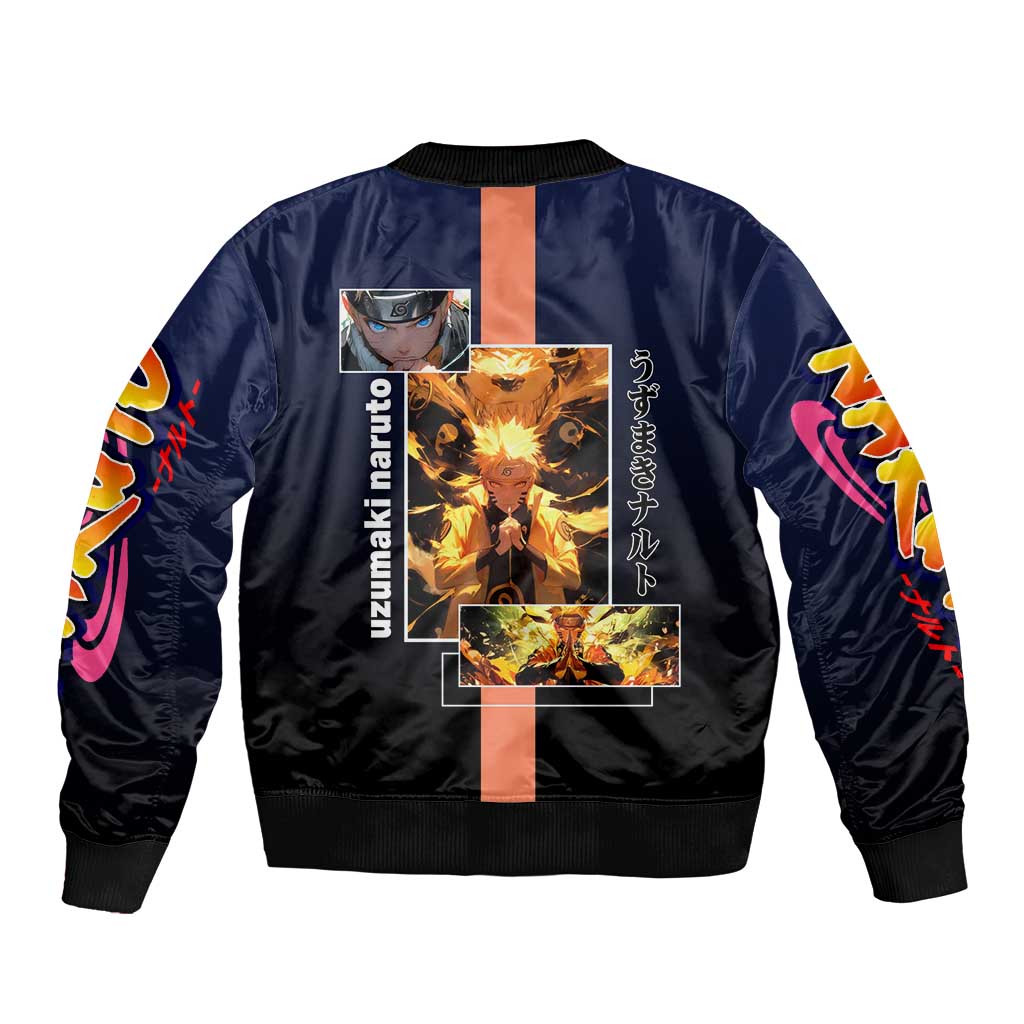 Naruto Uzumaki Naruto Bomber Jacket with Rasengan and Energetic Ninja Pose Design - The Mazicc