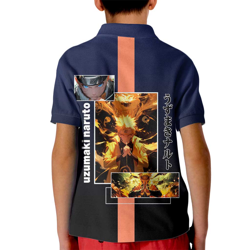 Naruto Uzumaki Naruto Kid Polo Shirt with Rasengan and Energetic Ninja Pose Design - The Mazicc