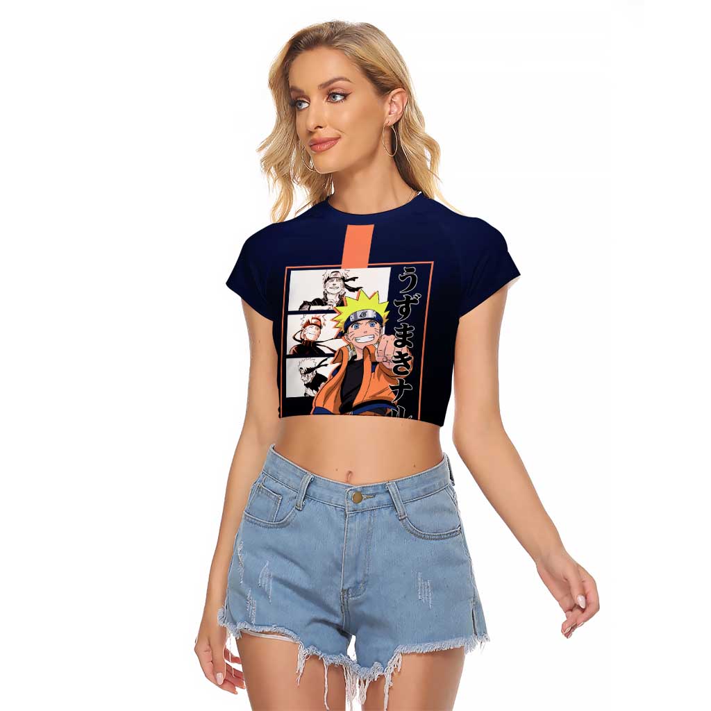 Naruto Uzumaki Naruto Raglan Cropped T Shirt with Rasengan and Energetic Ninja Pose Design - The Mazicc