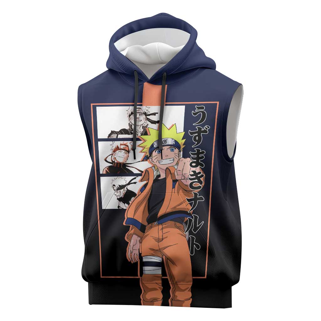 Naruto Uzumaki Naruto Sleeveless Hoodie with Rasengan and Energetic Ninja Pose Design - The Mazicc