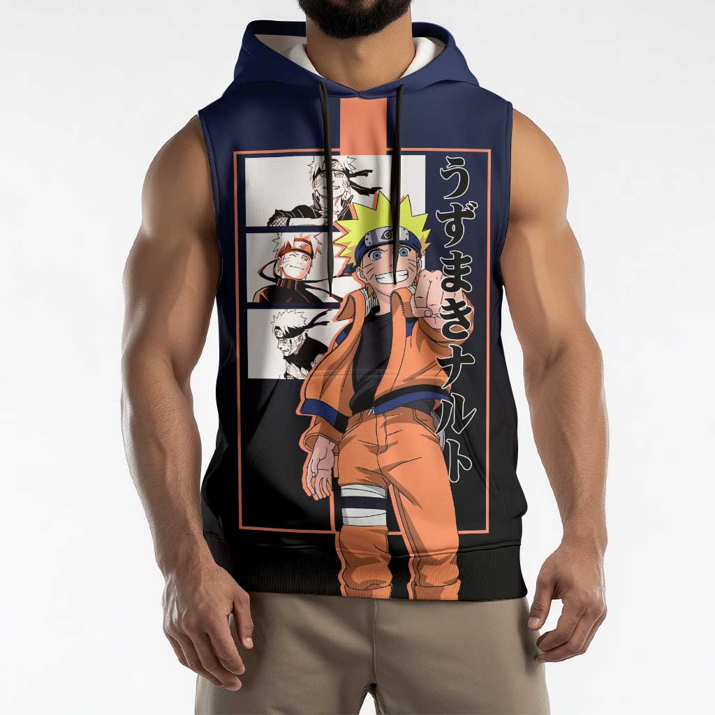 Naruto Uzumaki Naruto Sleeveless Hoodie with Rasengan and Energetic Ninja Pose Design - The Mazicc