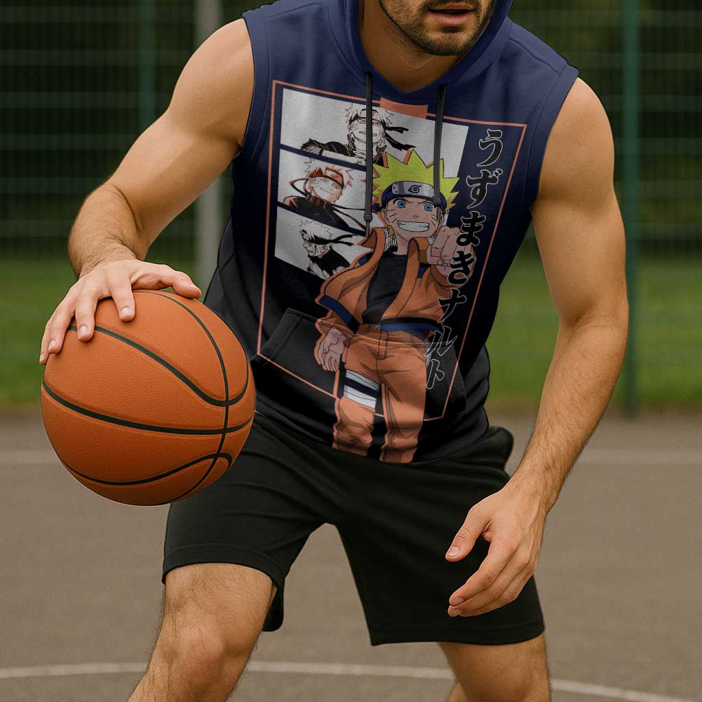 Naruto Uzumaki Naruto Sleeveless Hoodie with Rasengan and Energetic Ninja Pose Design - The Mazicc