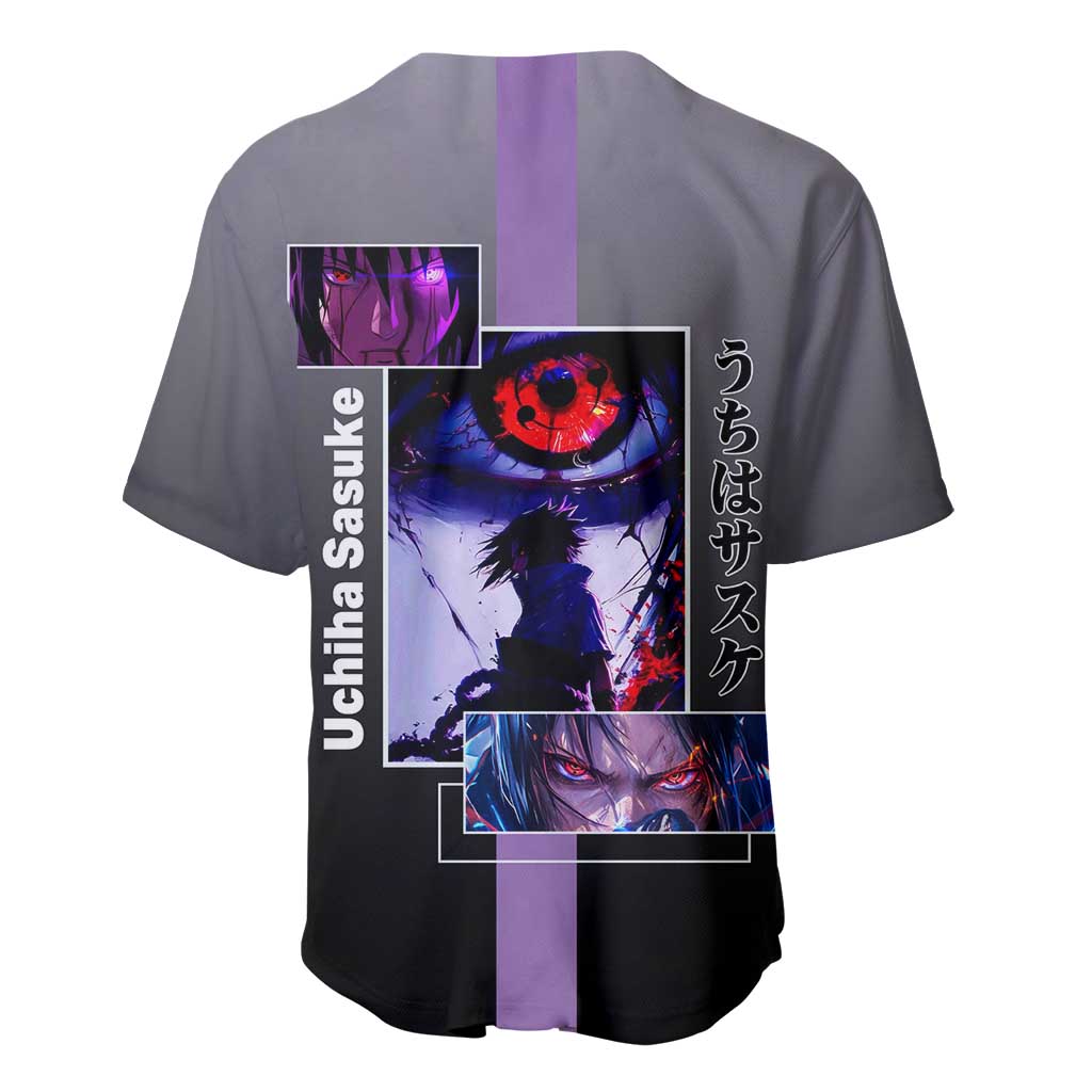Sasuke Uchiha Naruto Baseball Jersey with Chidori and Intense Battle Pose Design - The Mazicc