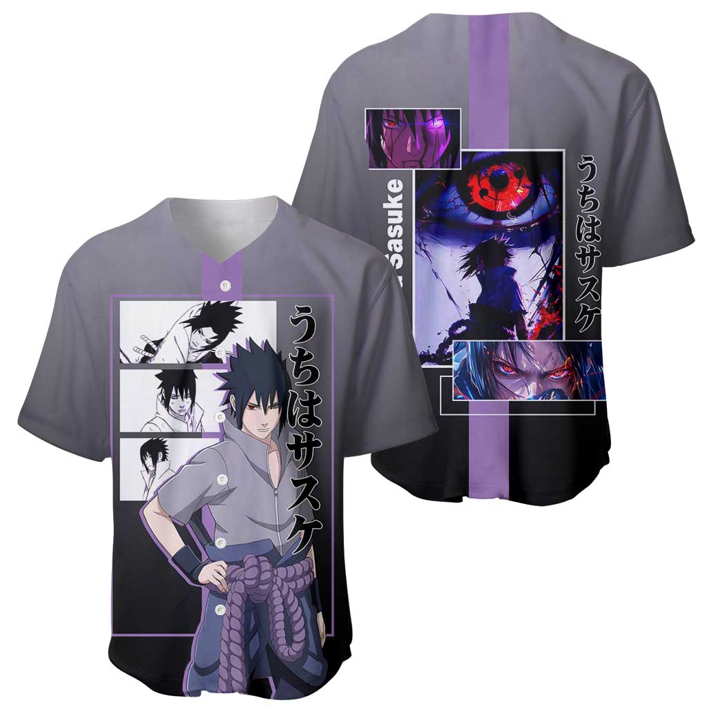 Sasuke Uchiha Naruto Baseball Jersey with Chidori and Intense Battle Pose Design - The Mazicc