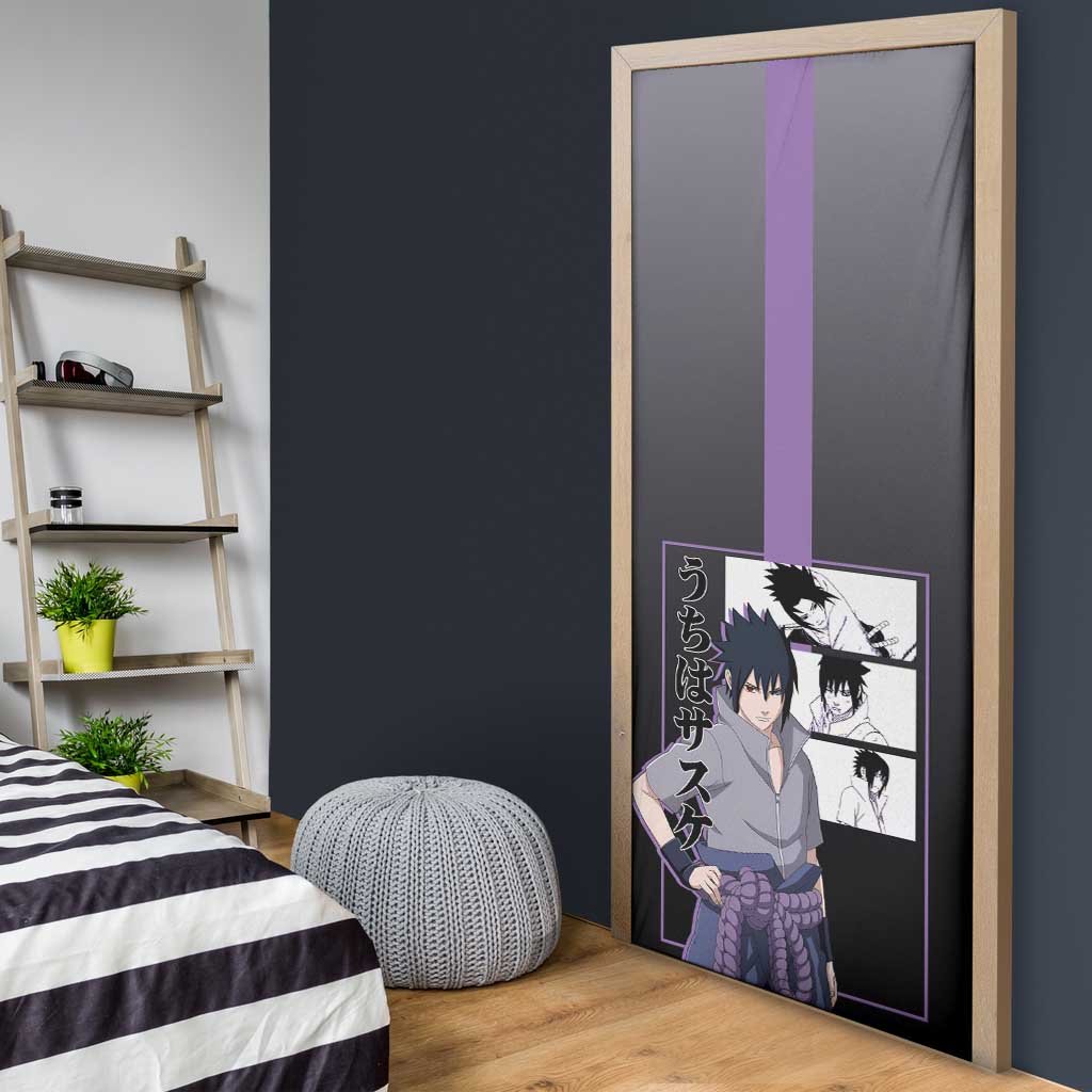 Sasuke Uchiha Naruto Door Cover with Chidori and Intense Battle Pose Design - The Mazicc