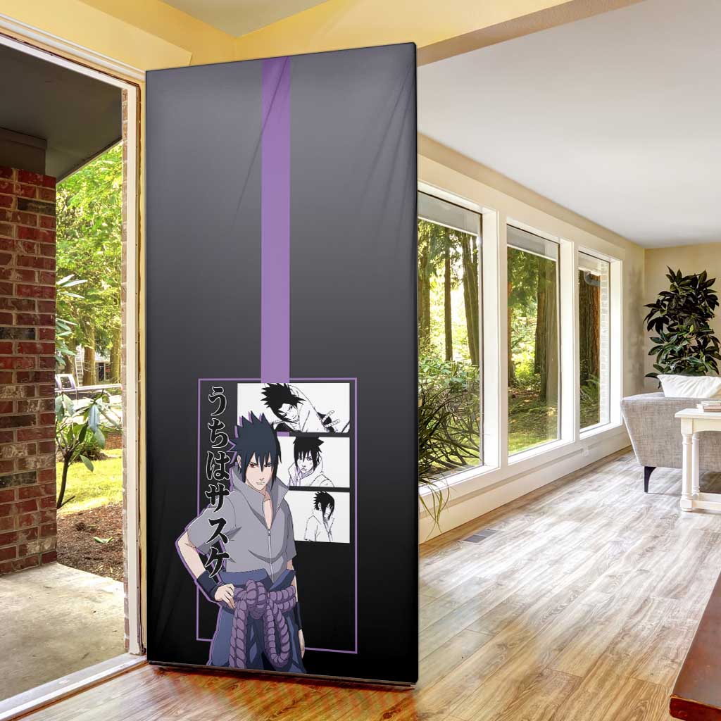 Sasuke Uchiha Naruto Door Cover with Chidori and Intense Battle Pose Design - The Mazicc