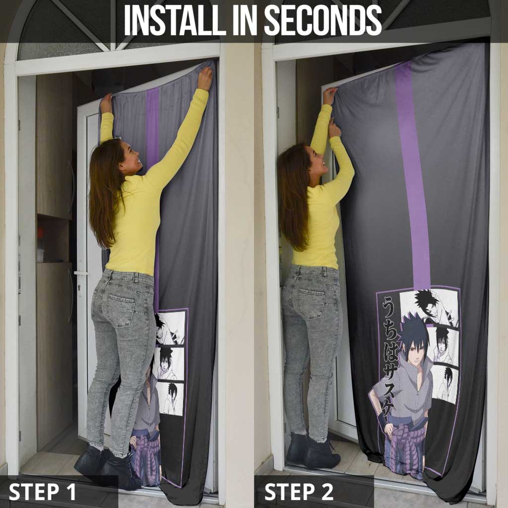 Sasuke Uchiha Naruto Door Cover with Chidori and Intense Battle Pose Design - The Mazicc