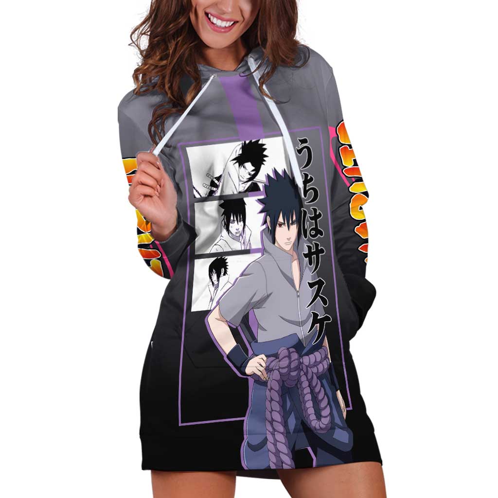 Sasuke Uchiha Naruto Hoodie Dress with Chidori and Intense Battle Pose Design - The Mazicc