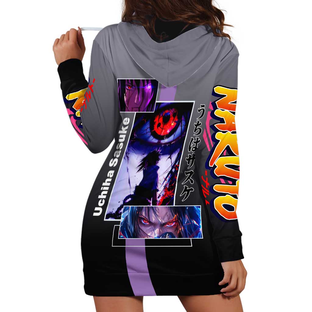 Sasuke Uchiha Naruto Hoodie Dress with Chidori and Intense Battle Pose Design - The Mazicc