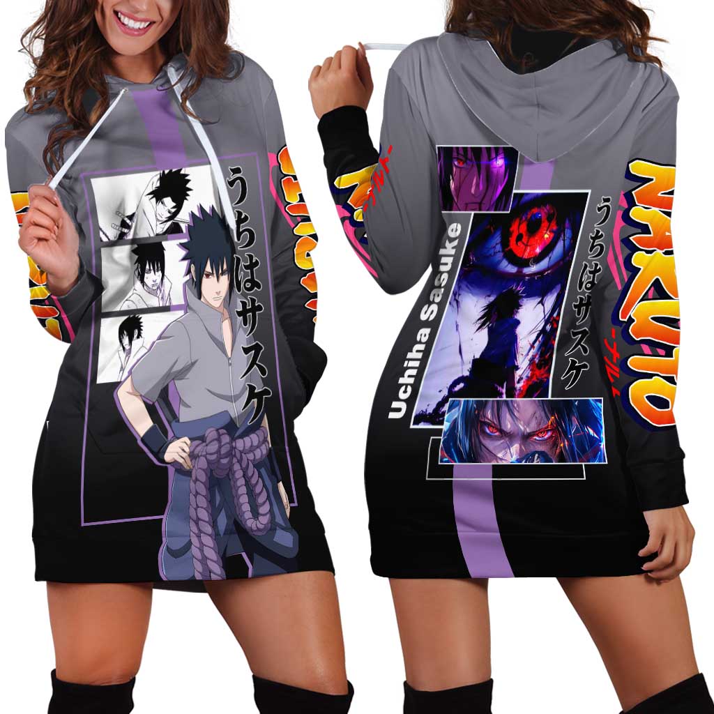 Sasuke Uchiha Naruto Hoodie Dress with Chidori and Intense Battle Pose Design - The Mazicc