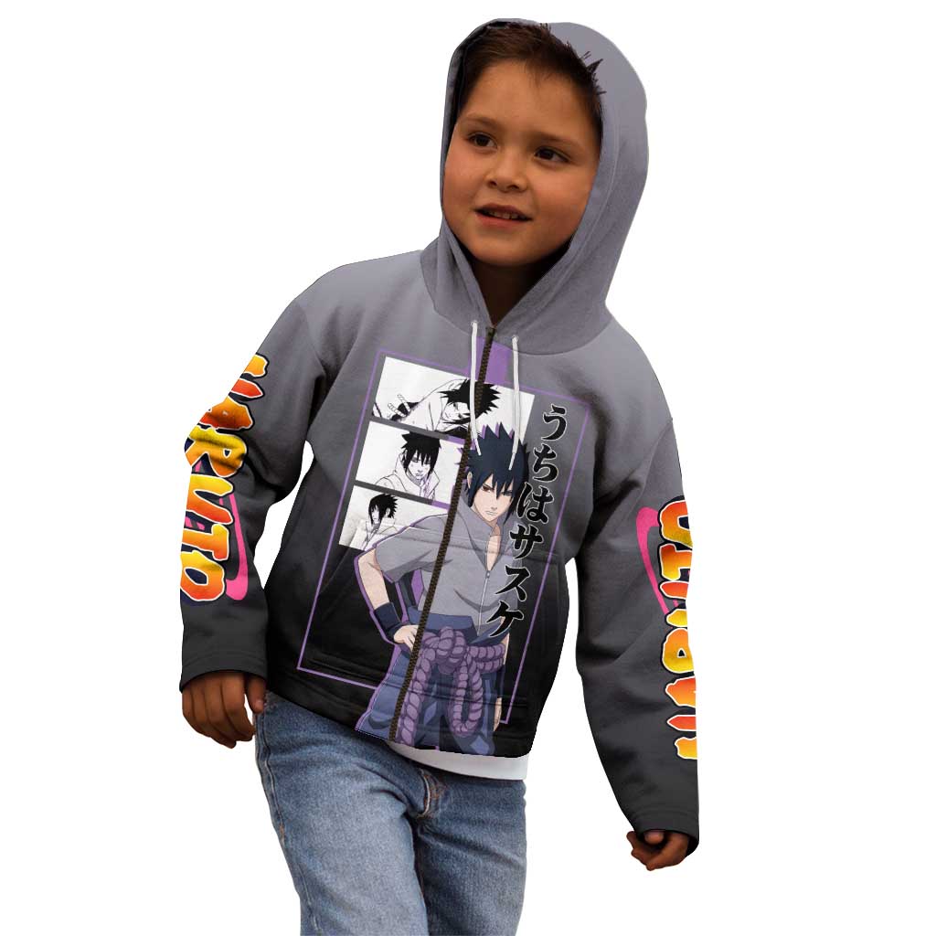 Sasuke Uchiha Naruto Kid Hoodie with Chidori and Intense Battle Pose Design - The Mazicc