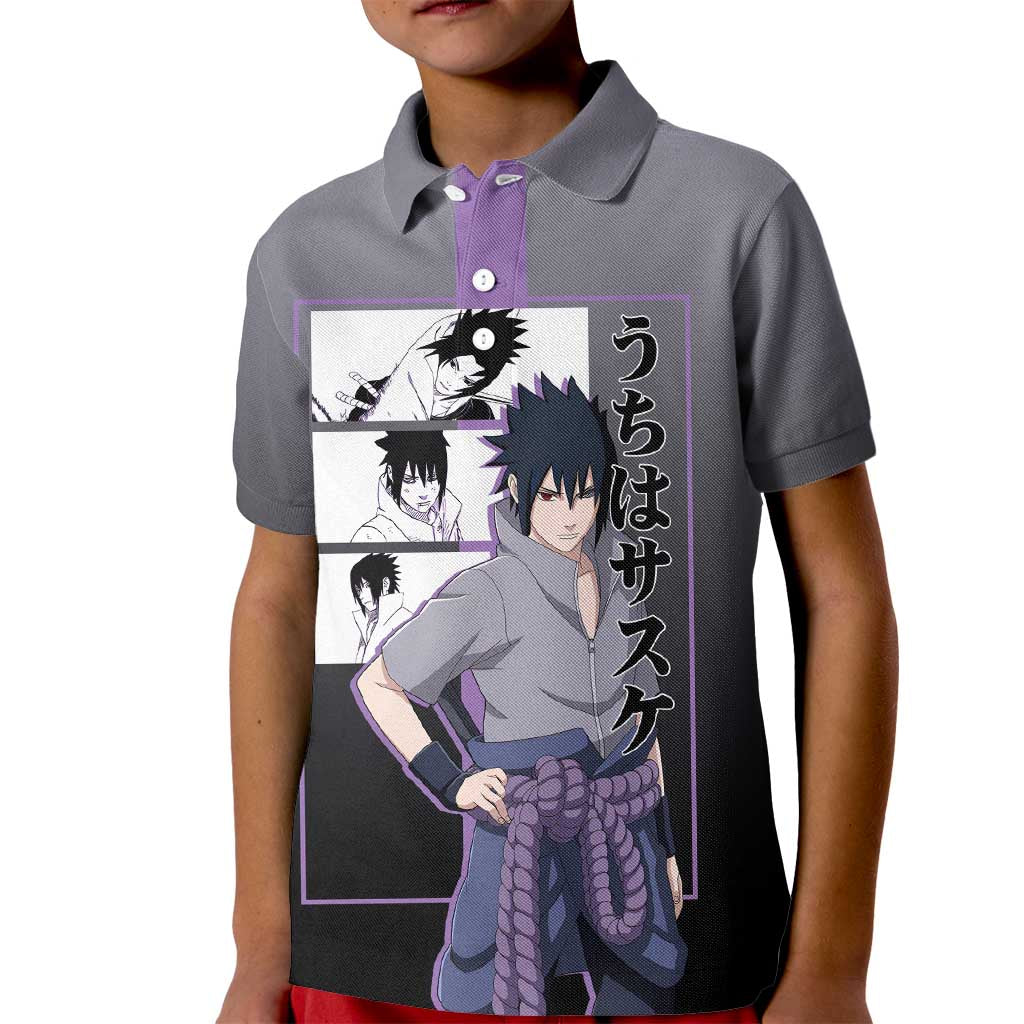 Sasuke Uchiha Naruto Kid Polo Shirt with Chidori and Intense Battle Pose Design - The Mazicc