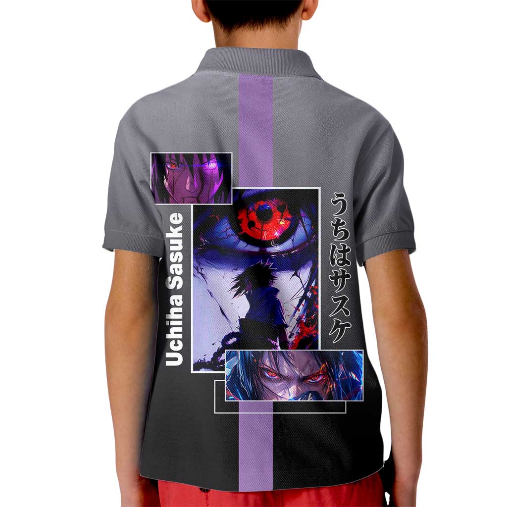 Sasuke Uchiha Naruto Kid Polo Shirt with Chidori and Intense Battle Pose Design - The Mazicc