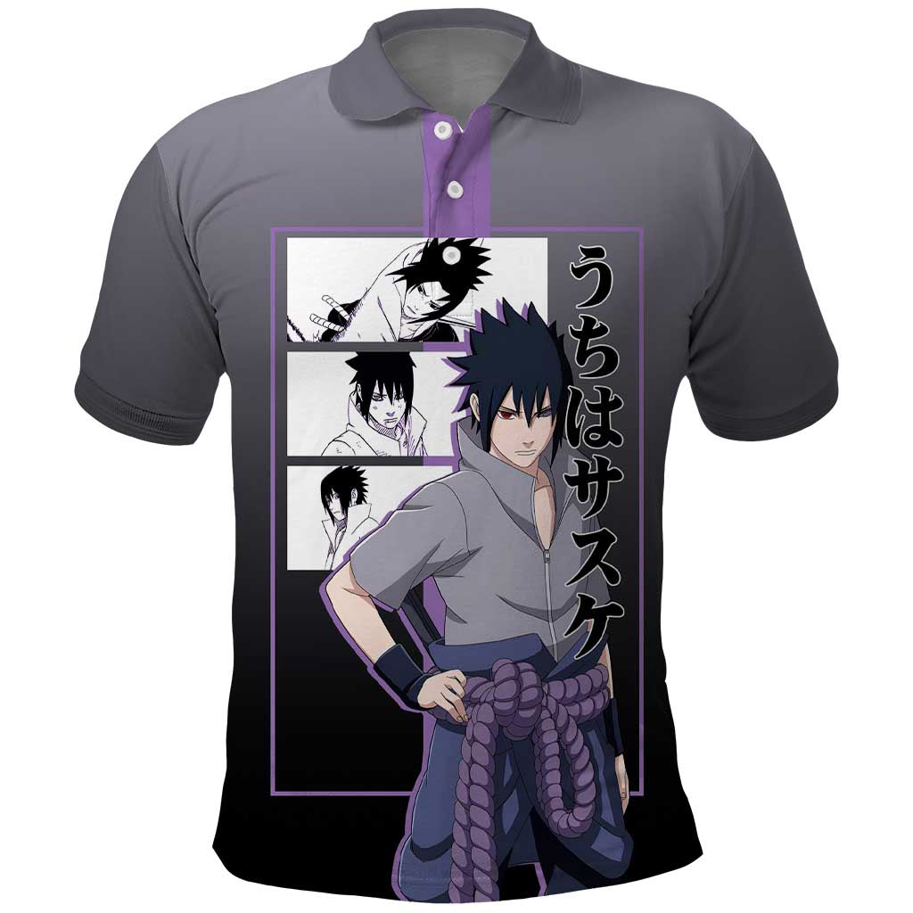 Sasuke Uchiha Naruto Polo Shirt with Chidori and Intense Battle Pose Design - The Mazicc