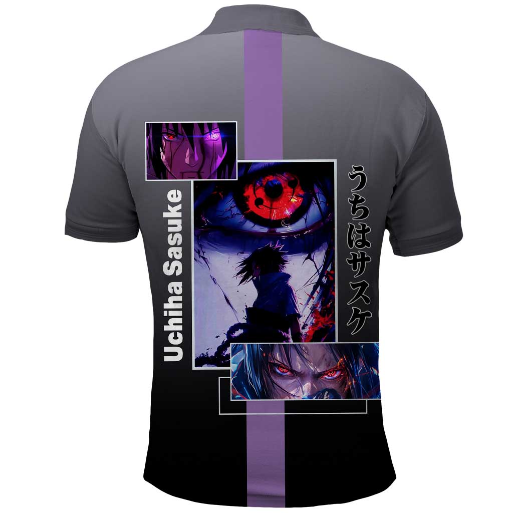 Sasuke Uchiha Naruto Polo Shirt with Chidori and Intense Battle Pose Design - The Mazicc