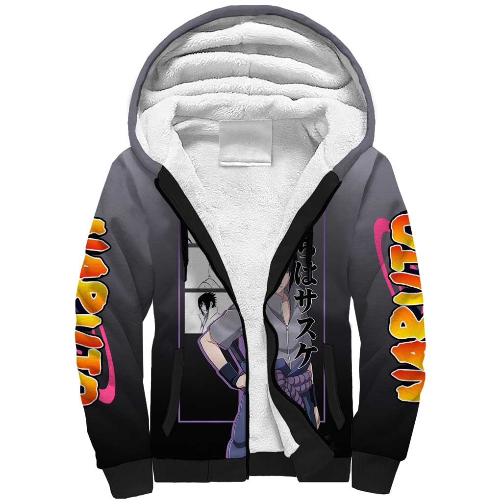 Sasuke Uchiha Naruto Sherpa Hoodie with Chidori and Intense Battle Pose Design - The Mazicc