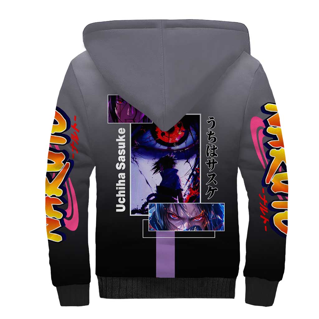 Sasuke Uchiha Naruto Sherpa Hoodie with Chidori and Intense Battle Pose Design - The Mazicc