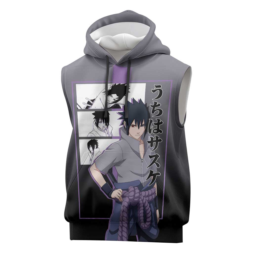 Sasuke Uchiha Naruto Sleeveless Hoodie with Chidori and Intense Battle Pose Design - The Mazicc