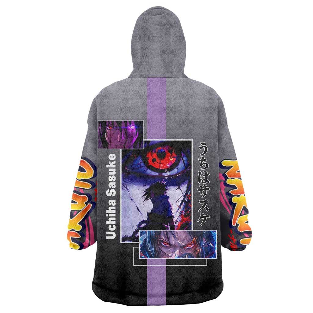Sasuke Uchiha Naruto Wearable Blanket Hoodie with Chidori and Intense Battle Pose Design - The Mazicc