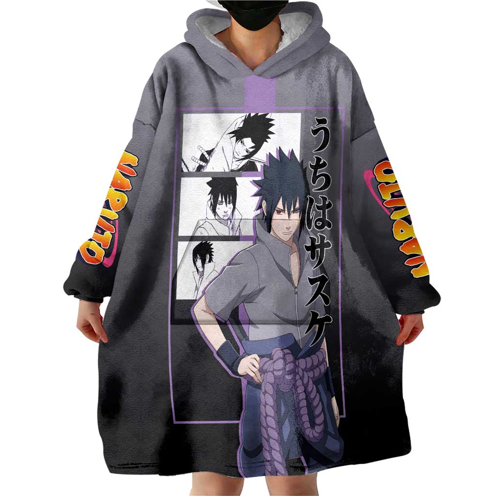 Sasuke Uchiha Naruto Wearable Blanket Hoodie with Chidori and Intense Battle Pose Design - The Mazicc